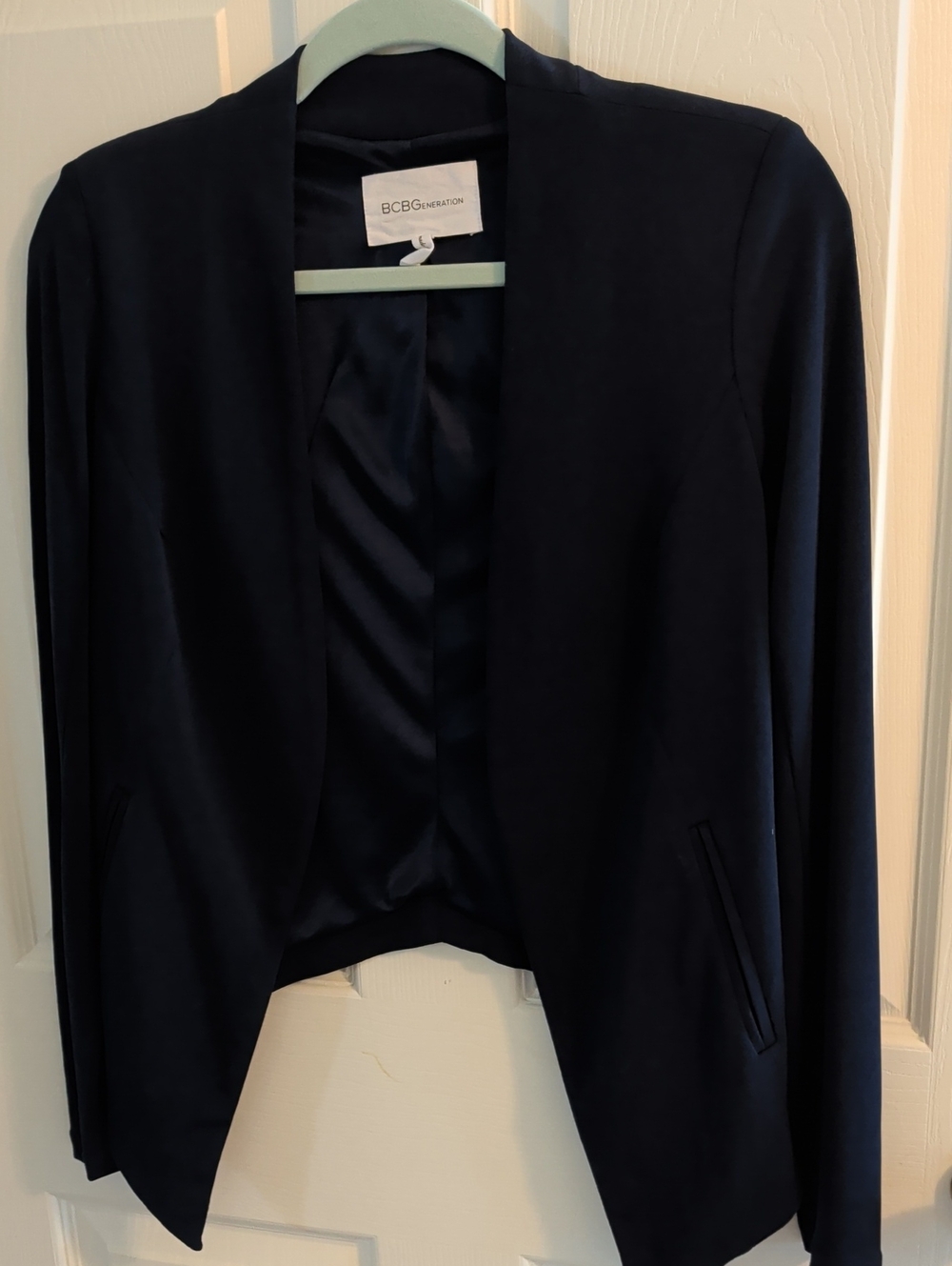 BCBGeneration Navy Open-Front Draped Blazer